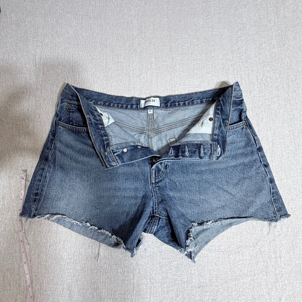 AGOLDE Parker High Rise Distressed Denim Shorts Medium Wash Blue Size 32